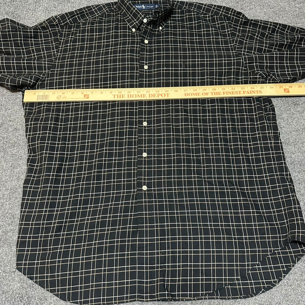 Ralph Lauren Mens Blake Button Down Shirt Black Tan Grid Check Long Sleeve Large - Picture 4 of 5